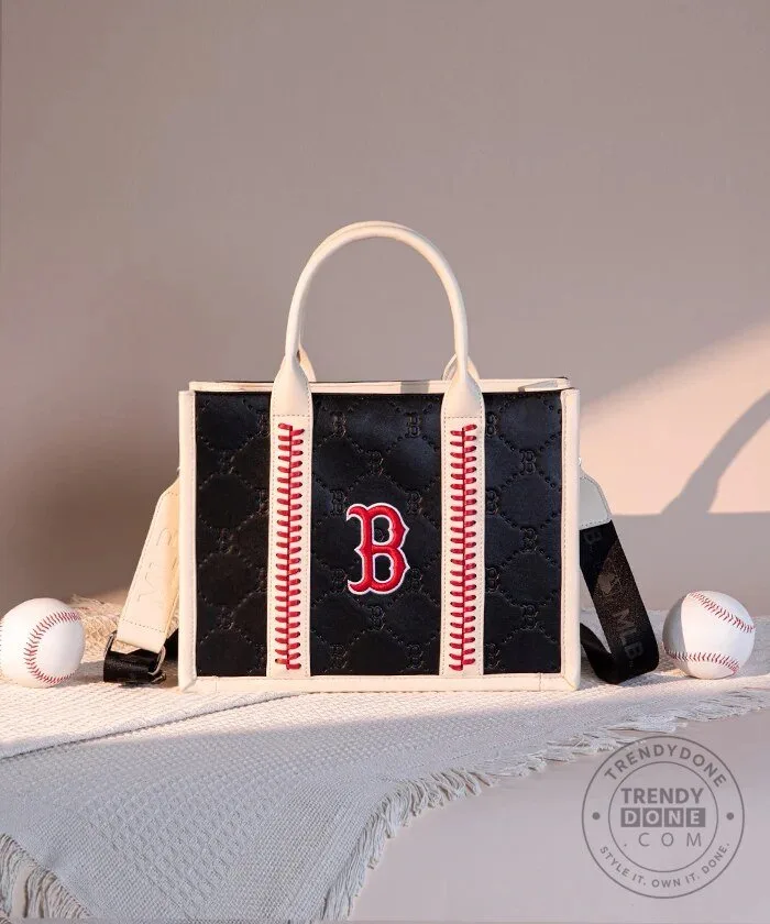 Boston Red Sox Baseball Quilted Tote Bag with Stitching 42 Boston Red Sox Baseball Quilted Tote Bag with Stitching