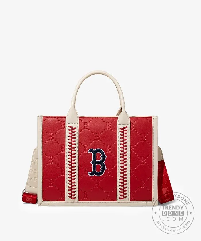 Boston Red Sox Baseball Quilted Tote Bag with Stitching 45 Boston Red Sox Baseball Quilted Tote Bag with Stitching
