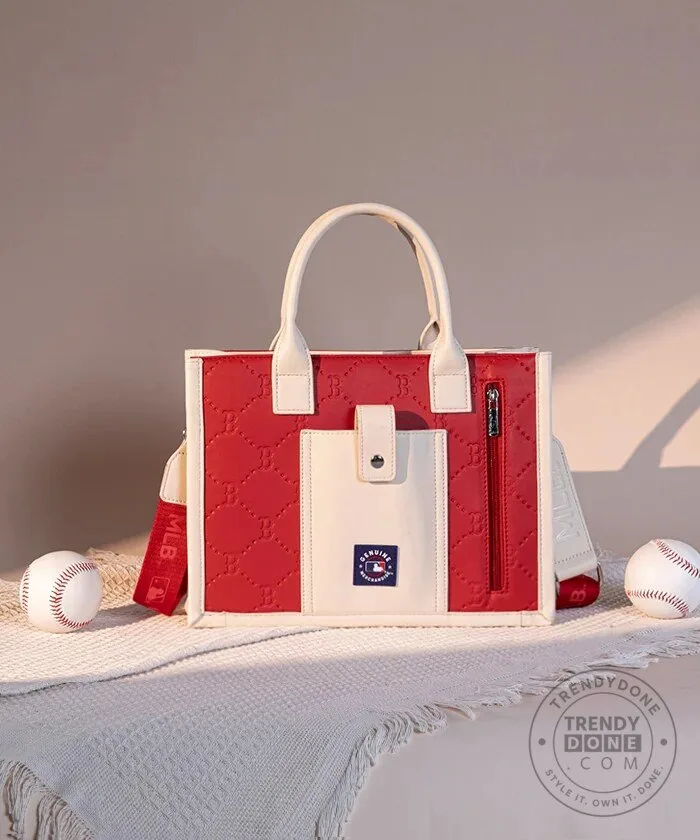 Boston Red Sox Baseball Quilted Tote Bag with Stitching 49 Boston Red Sox Baseball Quilted Tote Bag with Stitching