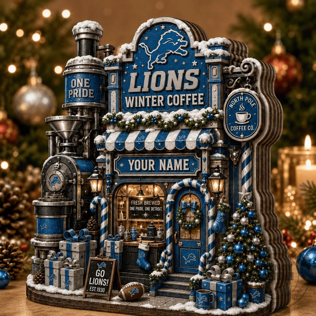 Detroit Lions Fan Personalized Winter Coffee Shop Wooden Block Detroit Lions Fan Personalized Winter Coffee Shop Wooden Block