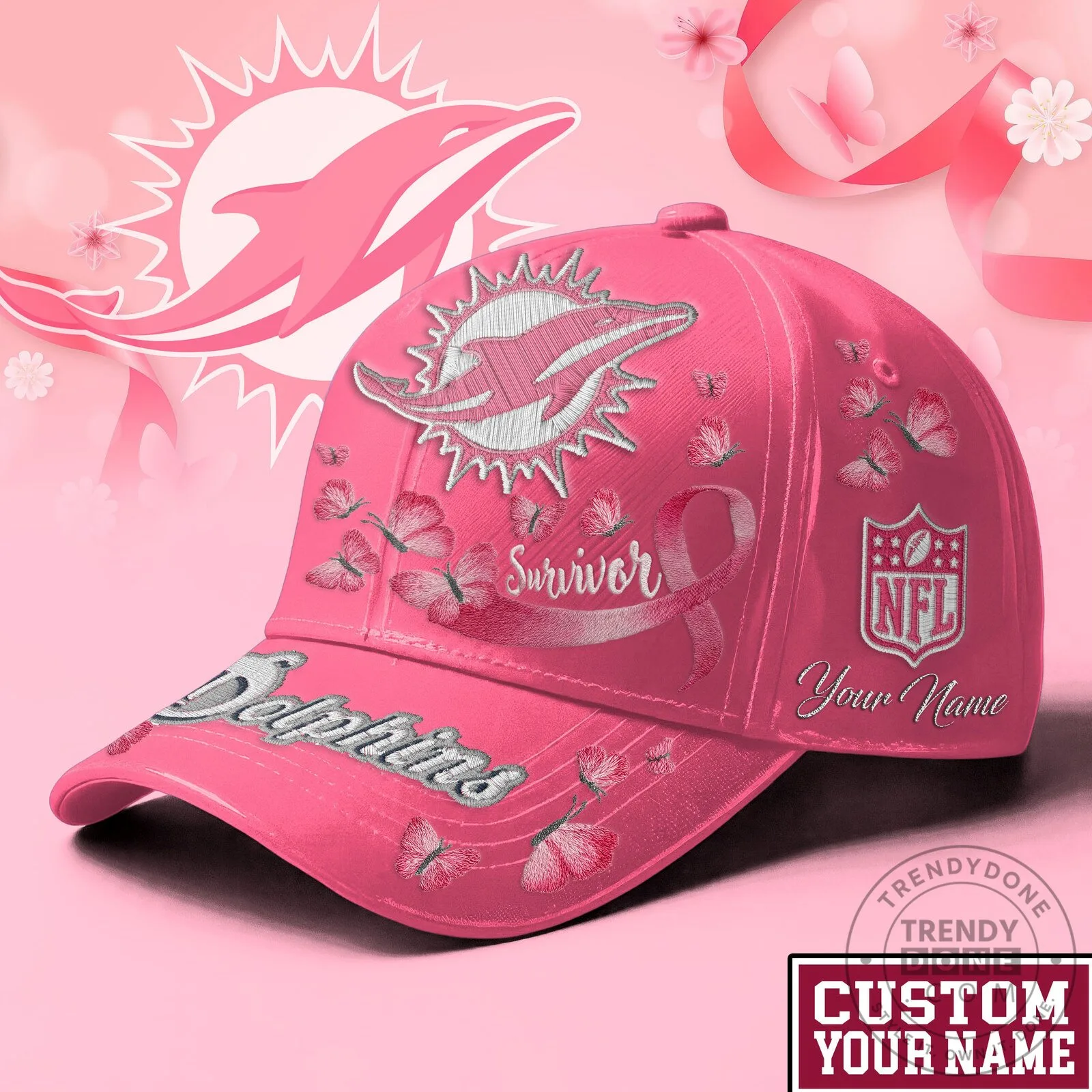 Miami Dolphins Breast Cancer Survivor 51 Pink Embroidered Cap Hat