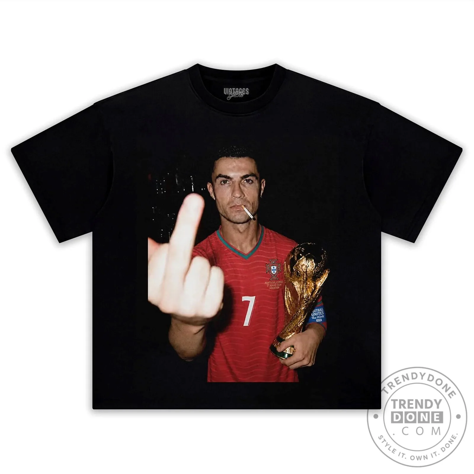 Cristiano Ronaldo Smoking World Cup Trophy Middle Finger T-Shirt 1 Cristiano Ronaldo Smoking World Cup Trophy Middle Finger T-Shirt