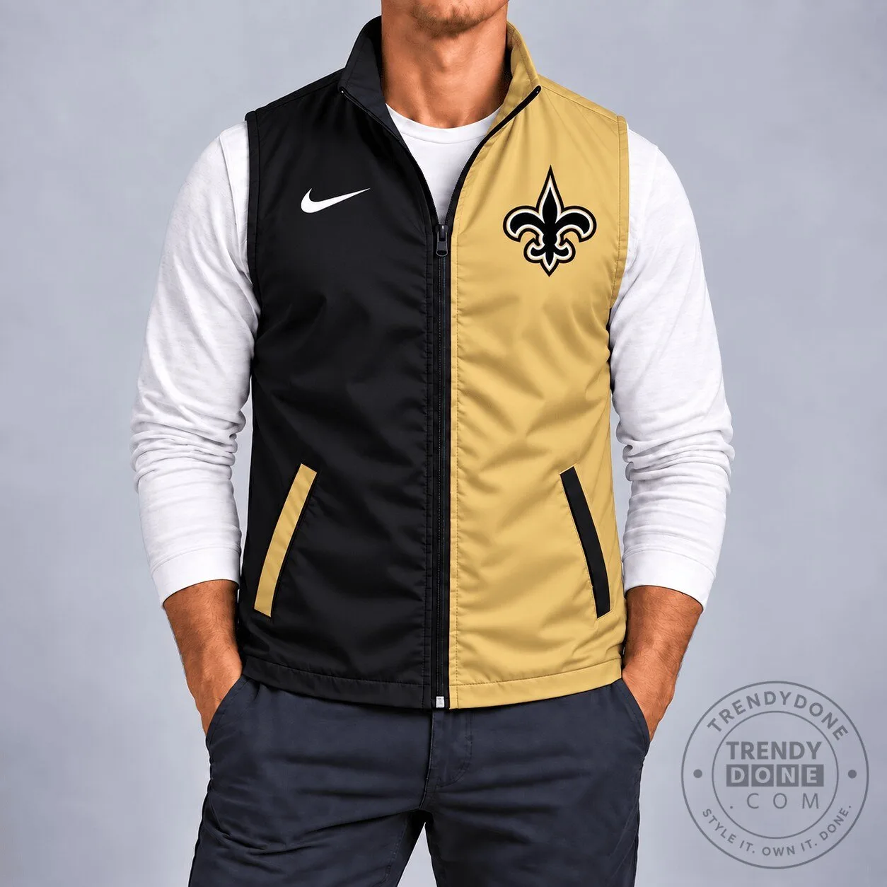 New Orleans Saints NFL Football Team Black and Gold Sleeveless Zip-Up Vest