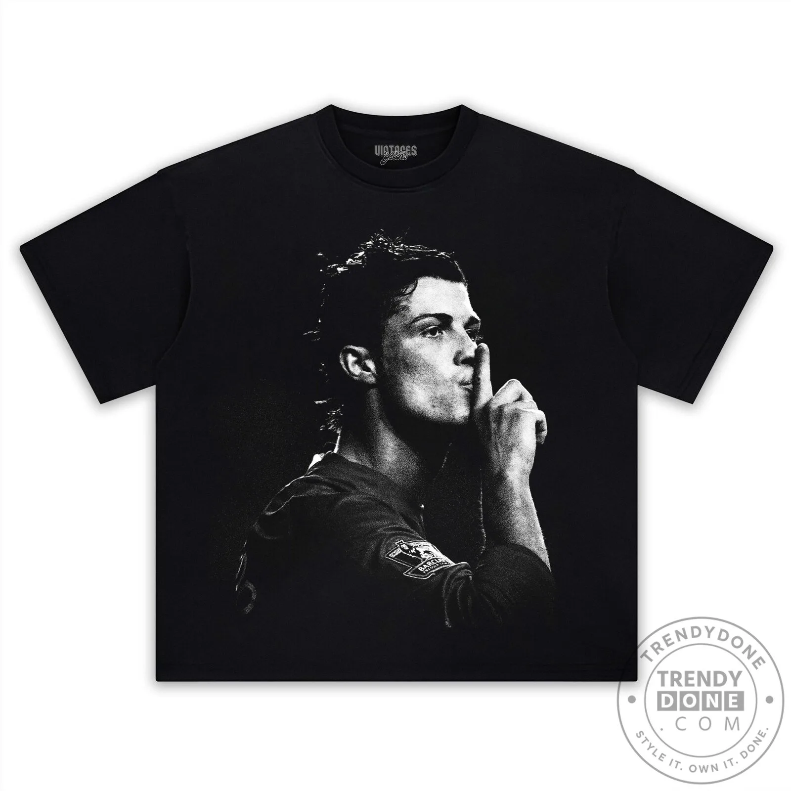 Cristiano Ronaldo Silence Pose Black and White Graphic T-Shirt