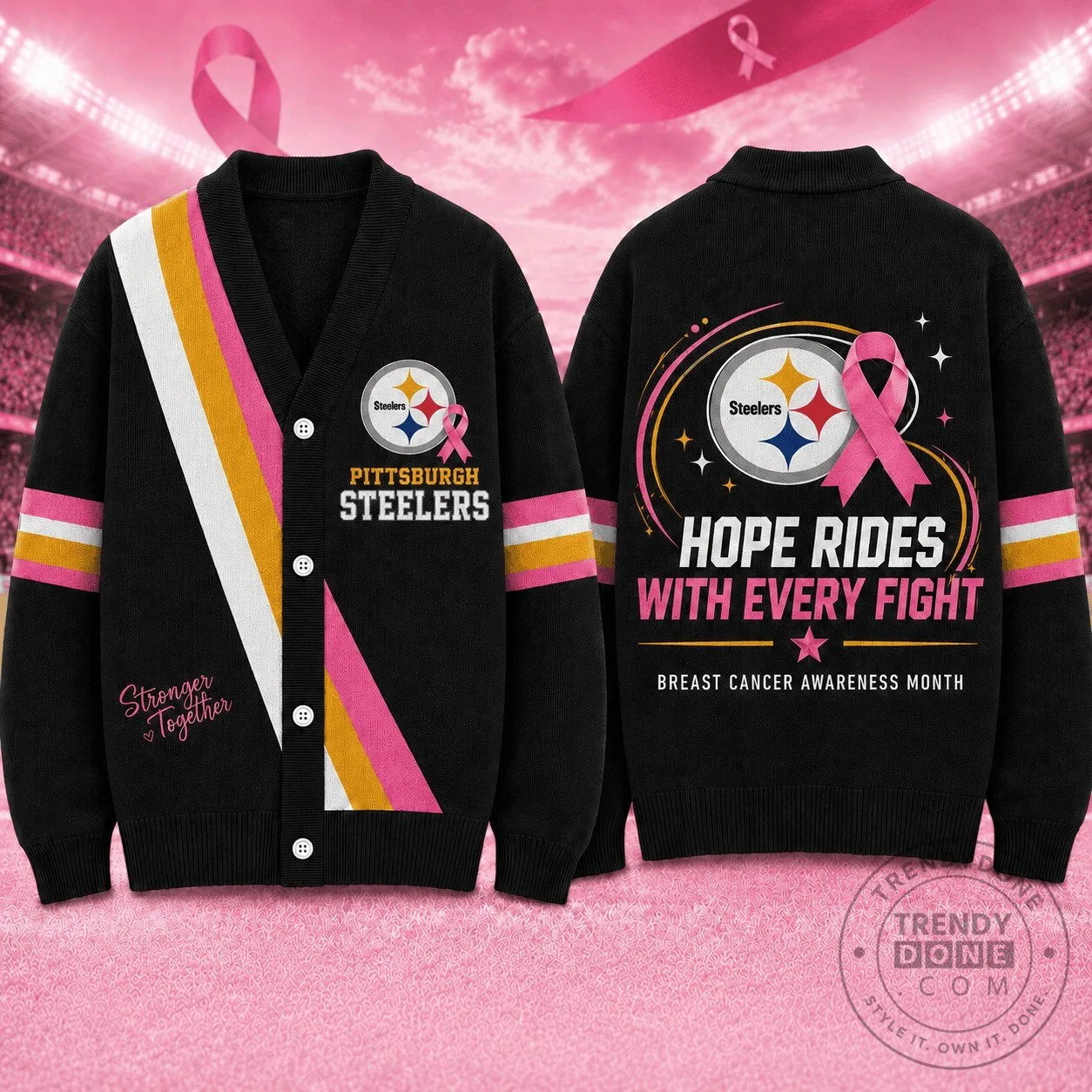 Pittsburgh Steelers Breast Cancer Awareness Hope Rides With Every Fight Cardigan