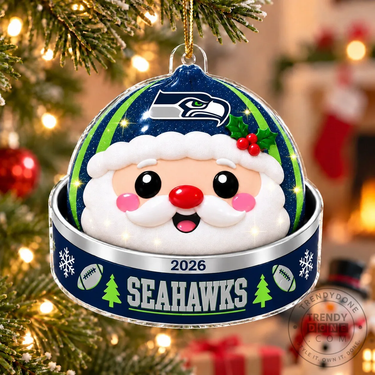 Seattle Seahawks Santa Claus Christmas Tree Ornament