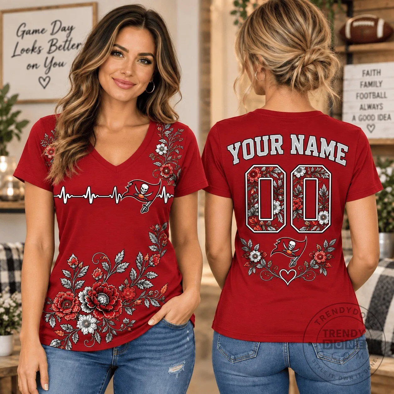 Tampa Bay Buccaneers Personalized V-Neck T-Shirt for 1D Fan