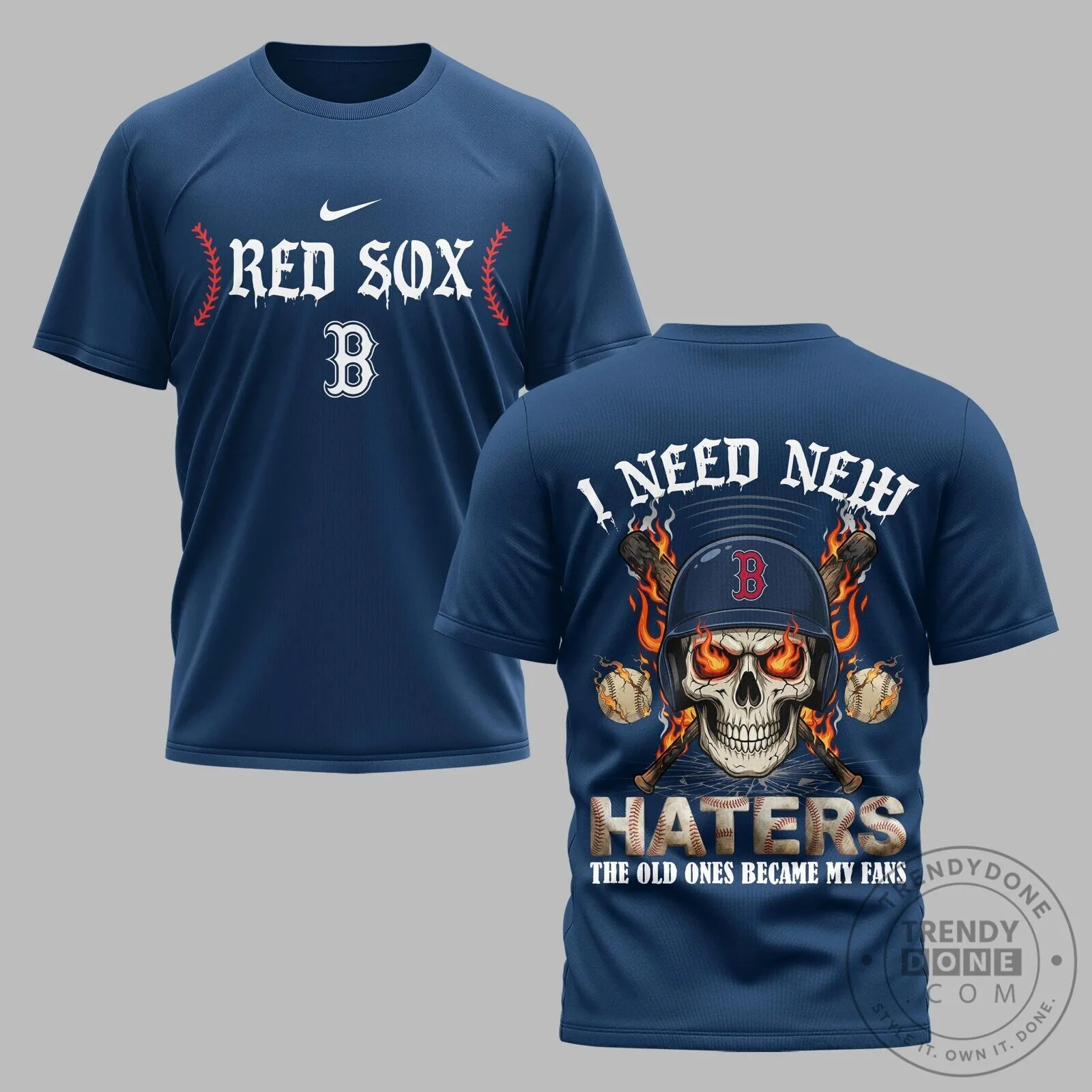 Boston Red Sox Baseball Skull Haters Graphic T-Shirt