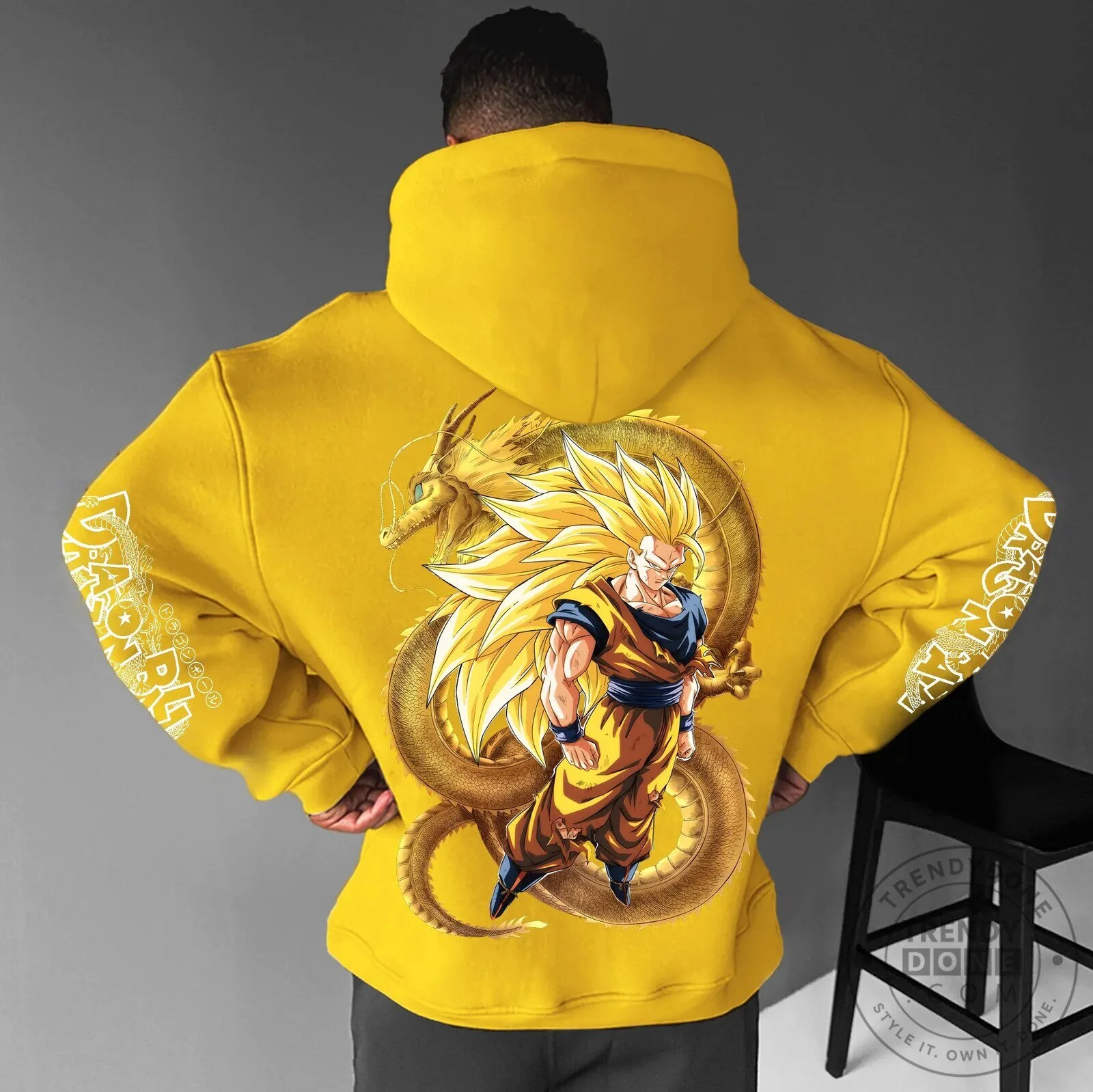 Dragon Ball Z Super Saiyan Goku Shenron Anime Graphic Yellow Hoodie