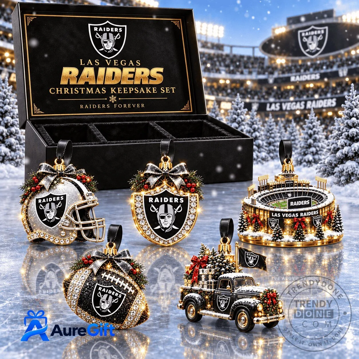 Las Vegas Raiders NFL Christmas Keepsake Set of Five Ornaments