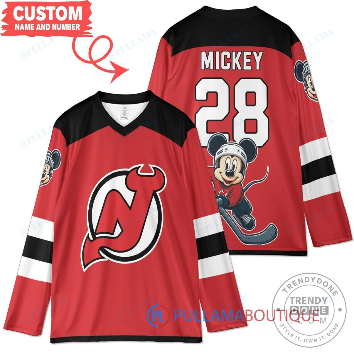 New Jersey Devils Mickey Mouse Custom Hockey Jersey