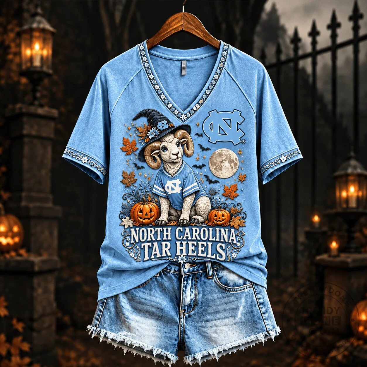 North Carolina Tar Heels Spooky Season Halloween Mascot Women's V-Neck T-Shirt