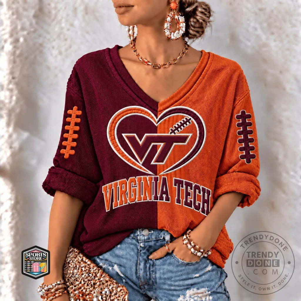 Virginia Tech Hokies Football Split Color V-Neck Short Sleeve Sweater Virginia Tech Hokies Football Split Color V-Neck Short Sleeve Sweater