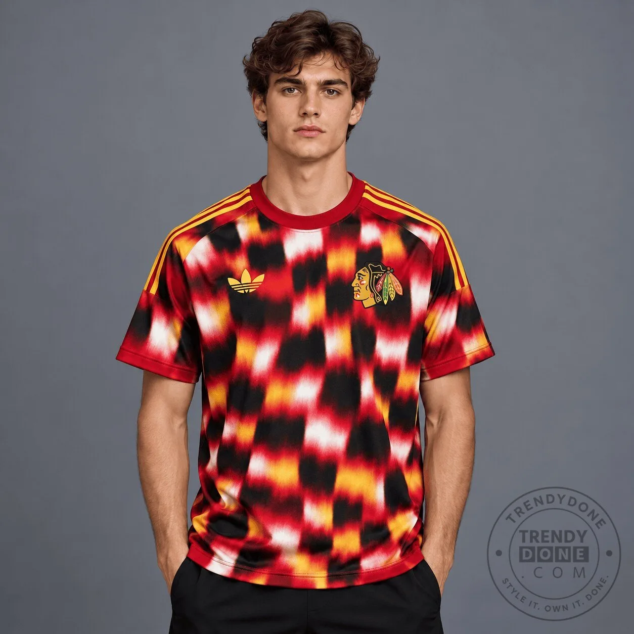 Chicago Blackhawks Adidas Blurred Checkered Streetwear Hockey Jersey