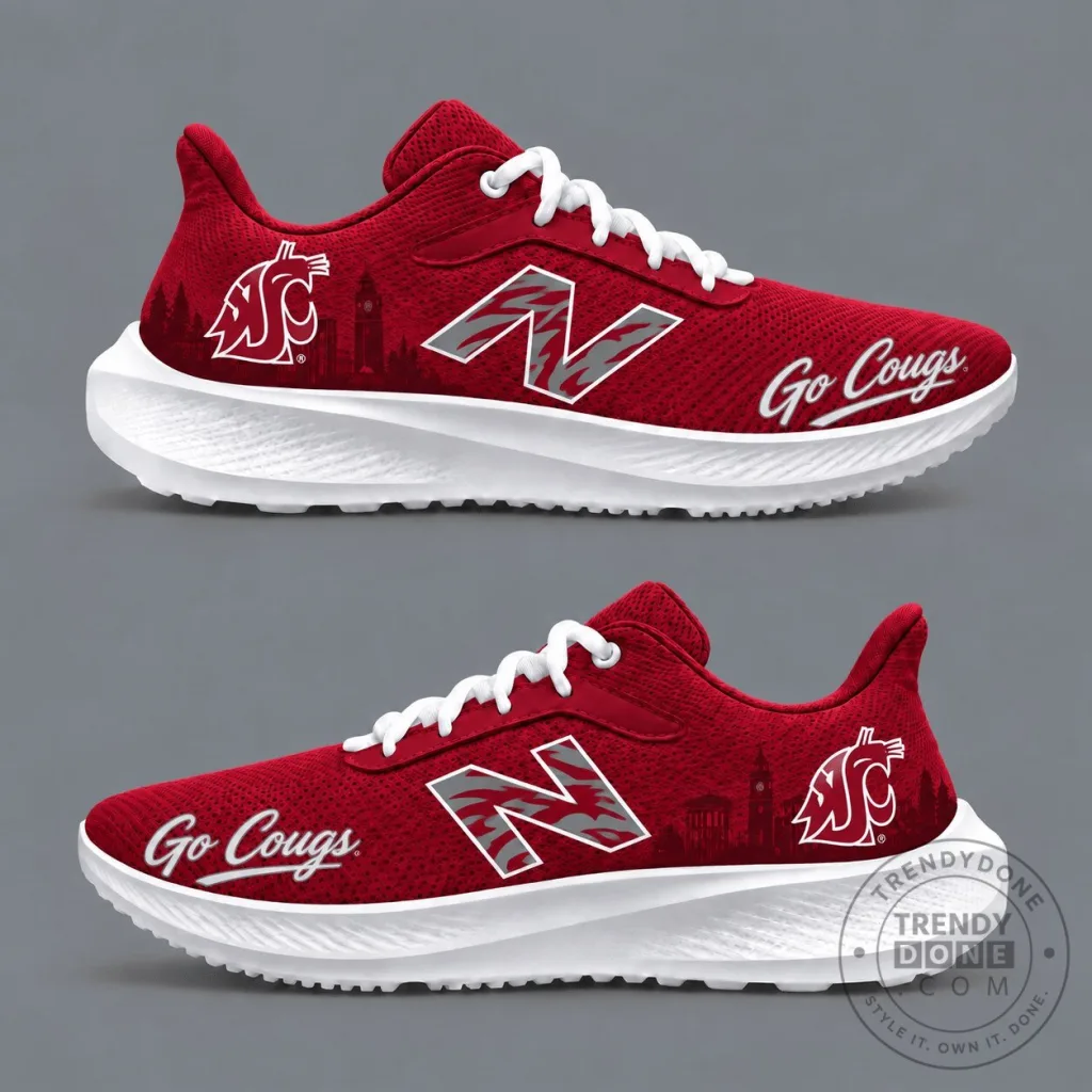 Washington State Cougars College Football Team Red Athletic Running Shoes Washington State Cougars College Football Team Red Athletic Running Shoes