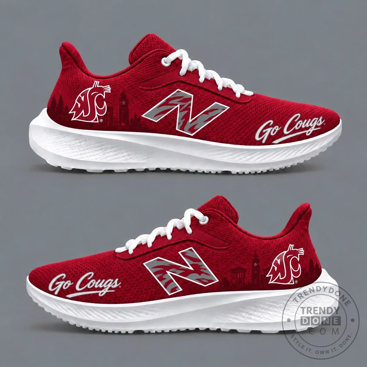Washington State Cougars College Football Team Red Athletic Running Shoes