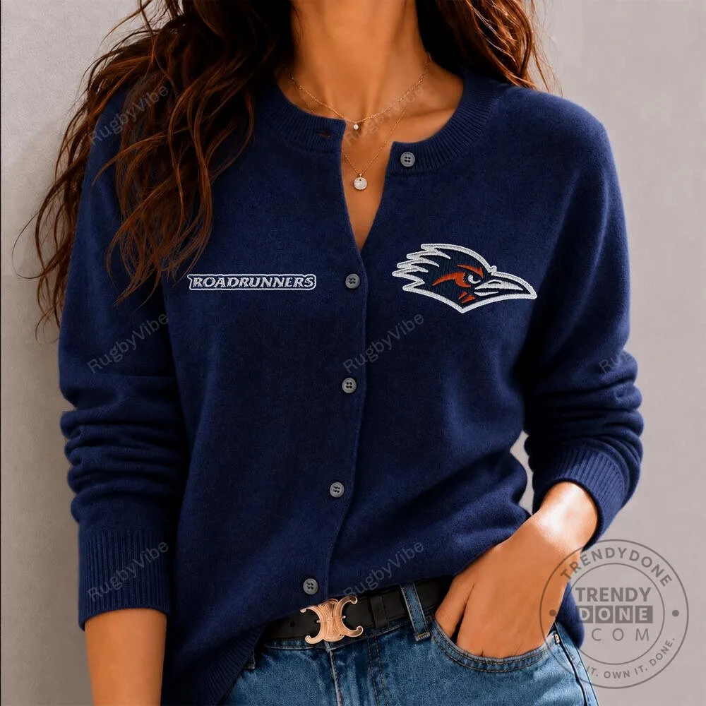 UTSA Roadrunners Embroidered Logo Navy Blue Cardigan Sweater 1 UTSA Roadrunners Embroidered Logo Navy Blue Cardigan Sweater