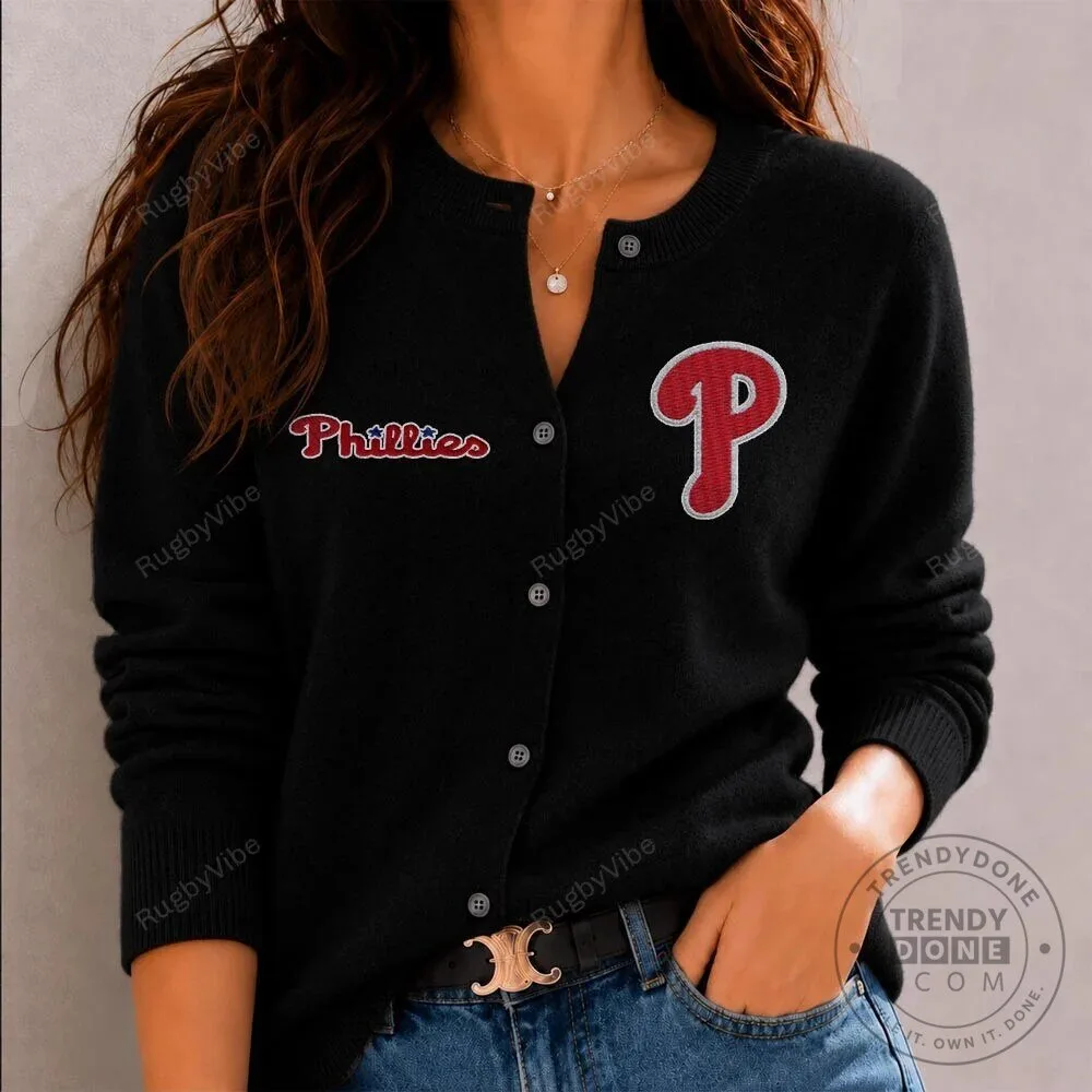 Philadelphia Phillies Embroidered Cardigan Sweater for Women