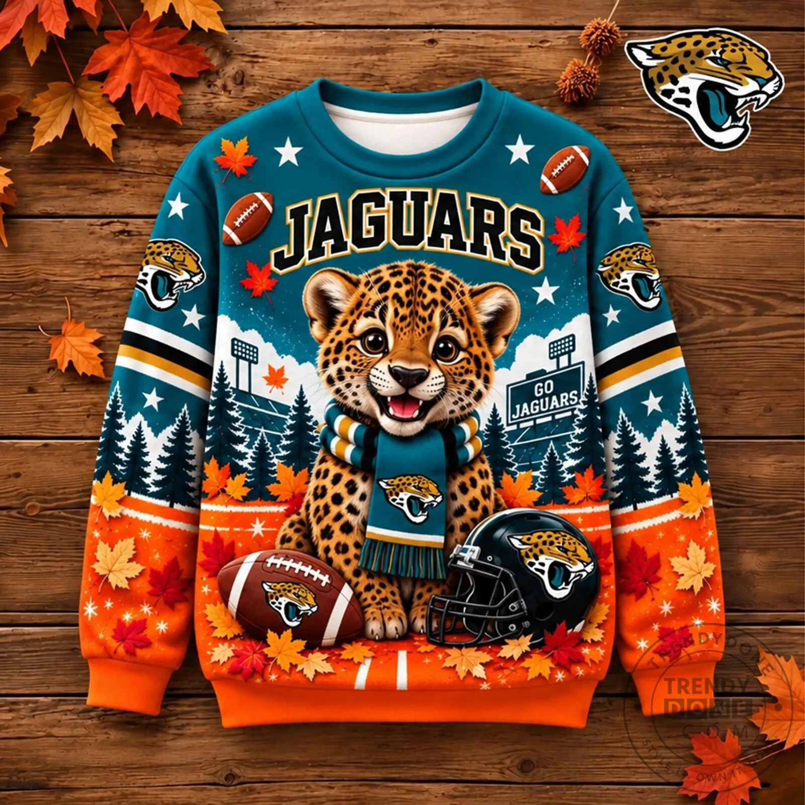Jacksonville Jaguars Football Team Cute Mascot Holiday Crewneck Sweatshirt