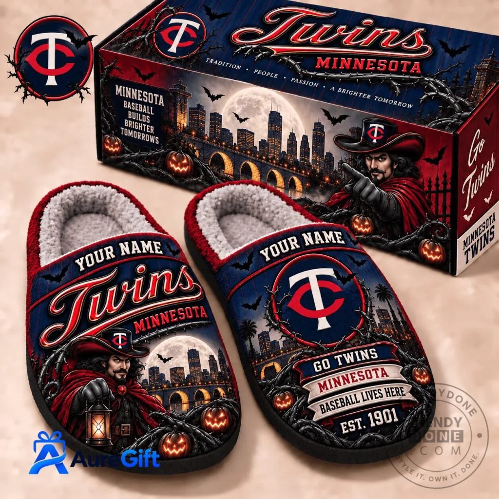 Minnesota Twins Baseball Halloween Vampire Personalized Slippers Minnesota Twins Baseball Halloween Vampire Personalized Slippers