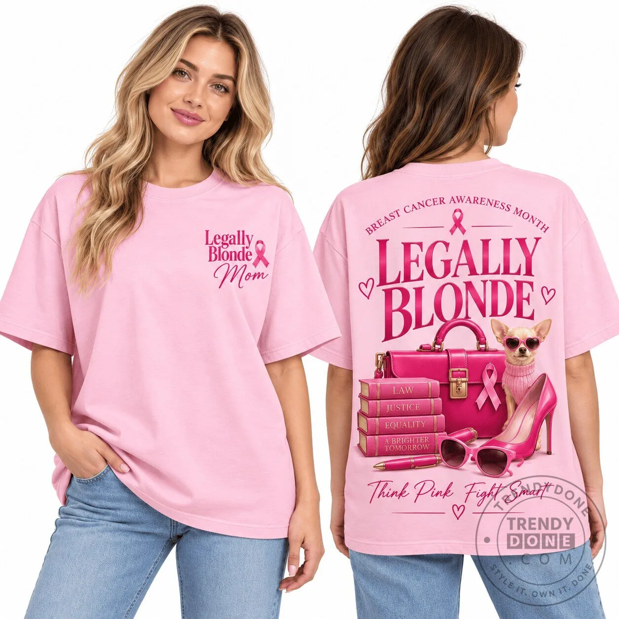 Pink Mom T-Shirt for Breast Cancer Awareness Month - Legally Blonde Theme