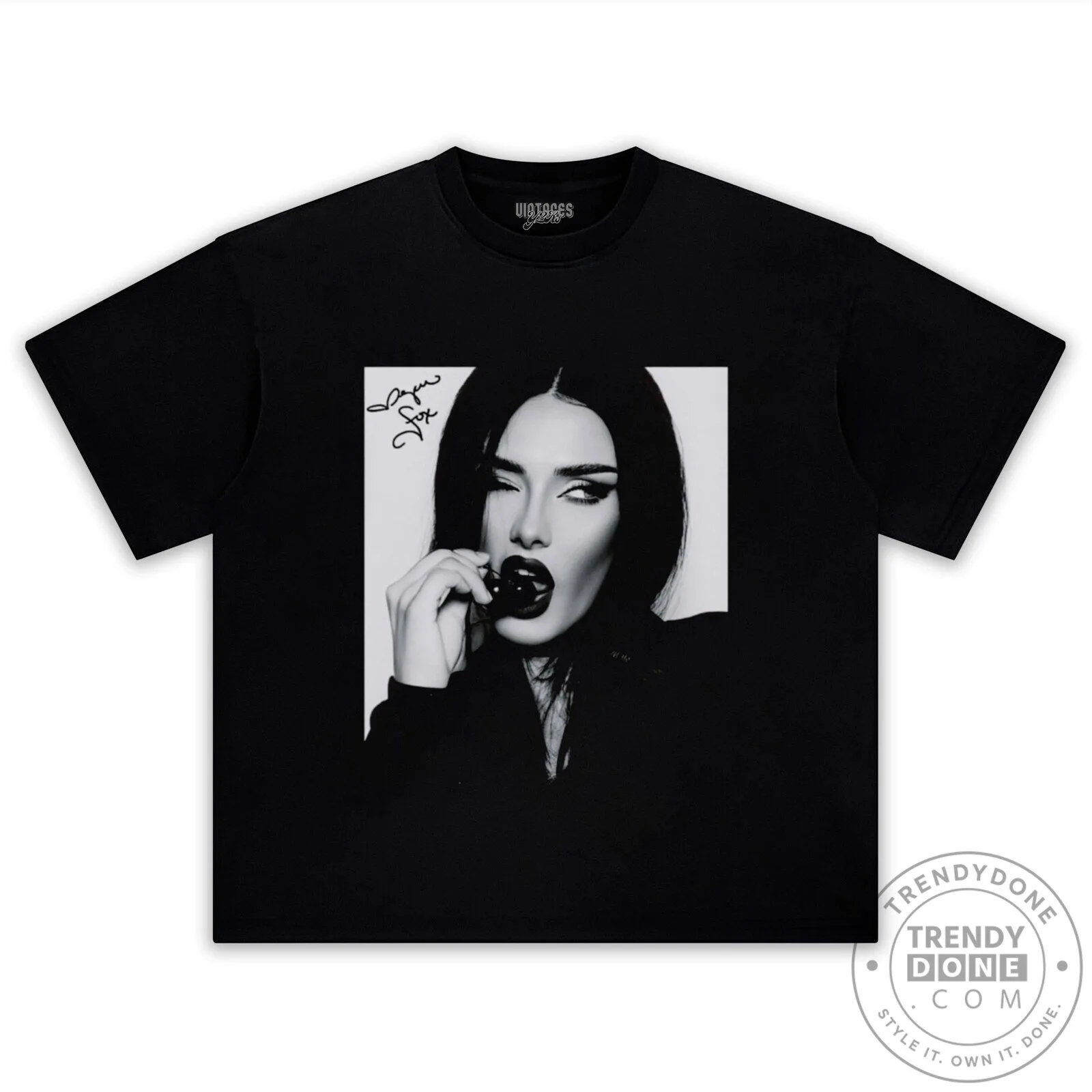 Megan Fox Cherry Black and White Photo T-Shirt