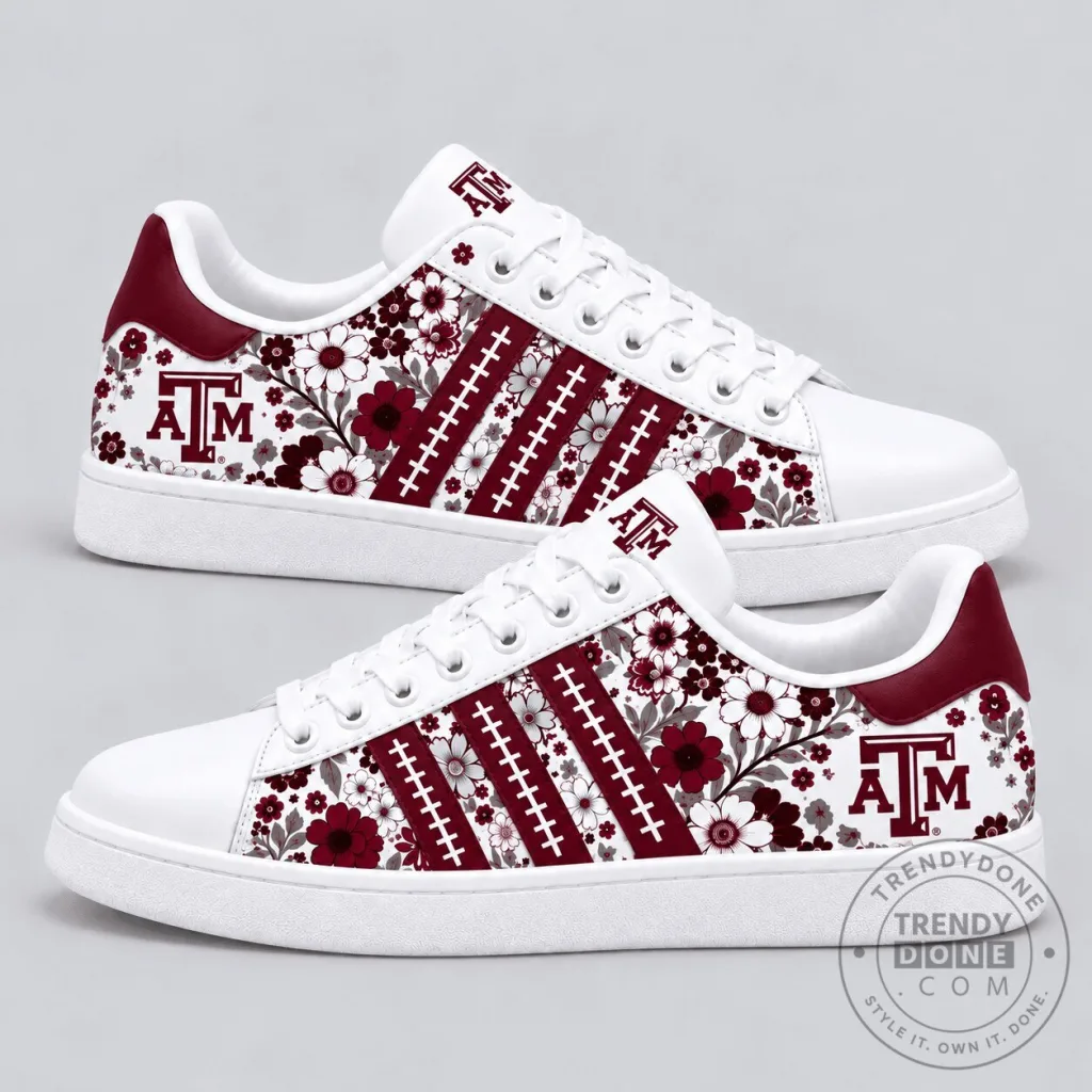 Texas A&M Aggies Floral Pattern Maroon and White Athletic Shoes Texas A&M Aggies Floral Pattern Maroon and White Athletic Shoes