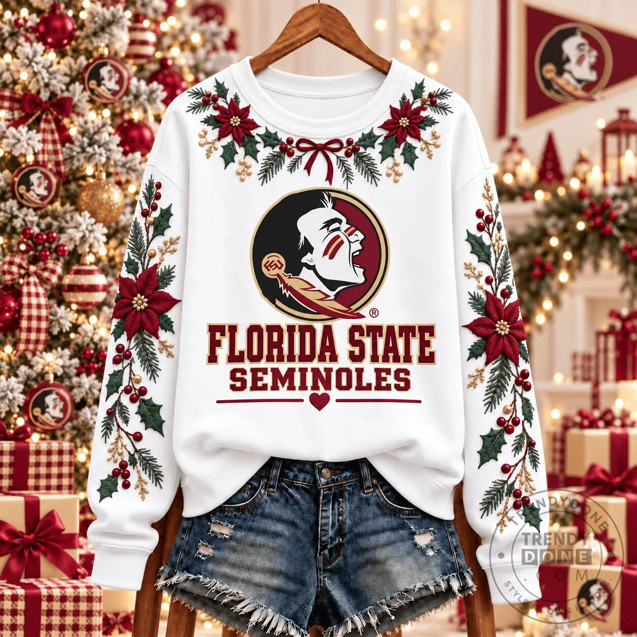 Florida State Seminoles Christmas Floral Team Spirit Holiday Sweatshirt