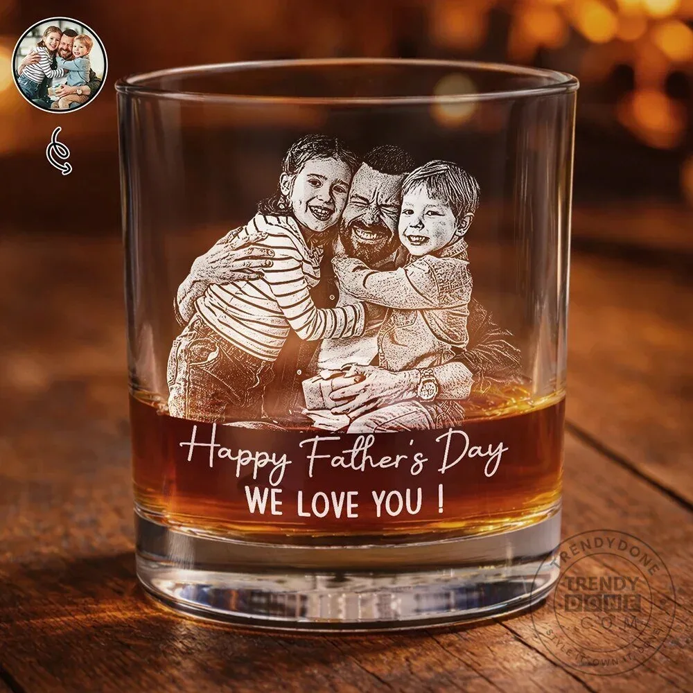 Custom Photo Engraved Happy Father's Day We Love You Whiskey Glass 1 Custom Photo Engraved Happy Father's Day We Love You Whiskey Glass