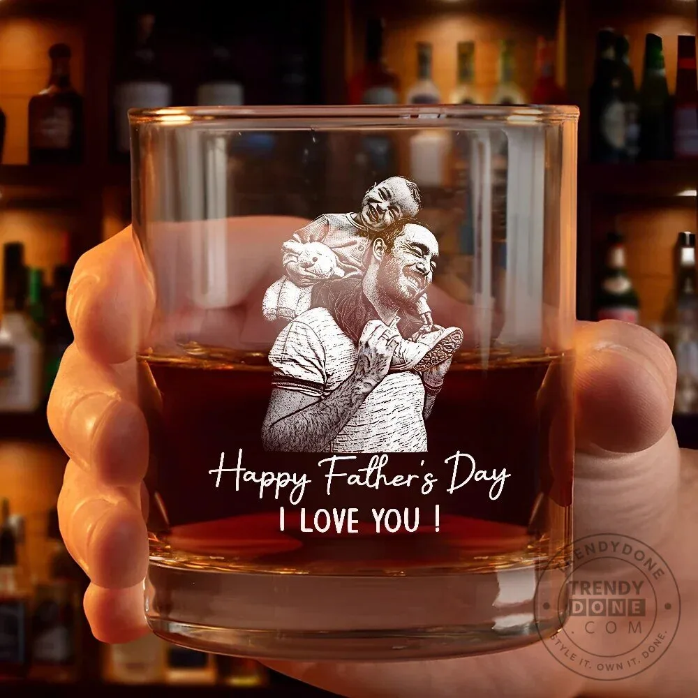 Custom Photo Engraved Happy Father's Day We Love You Whiskey Glass 12 Custom Photo Engraved Happy Father