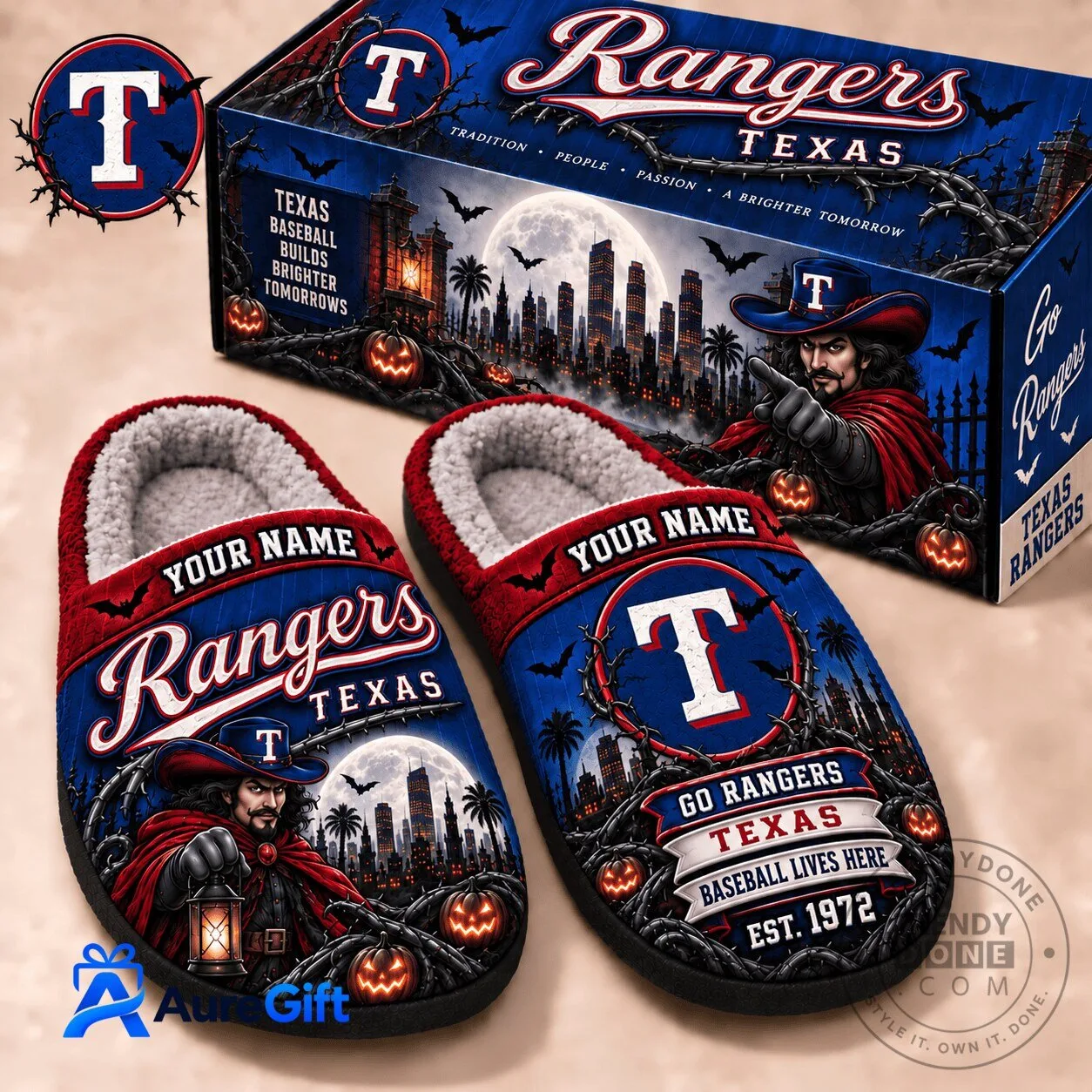 Texas Rangers Baseball Halloween Personalized Slippers