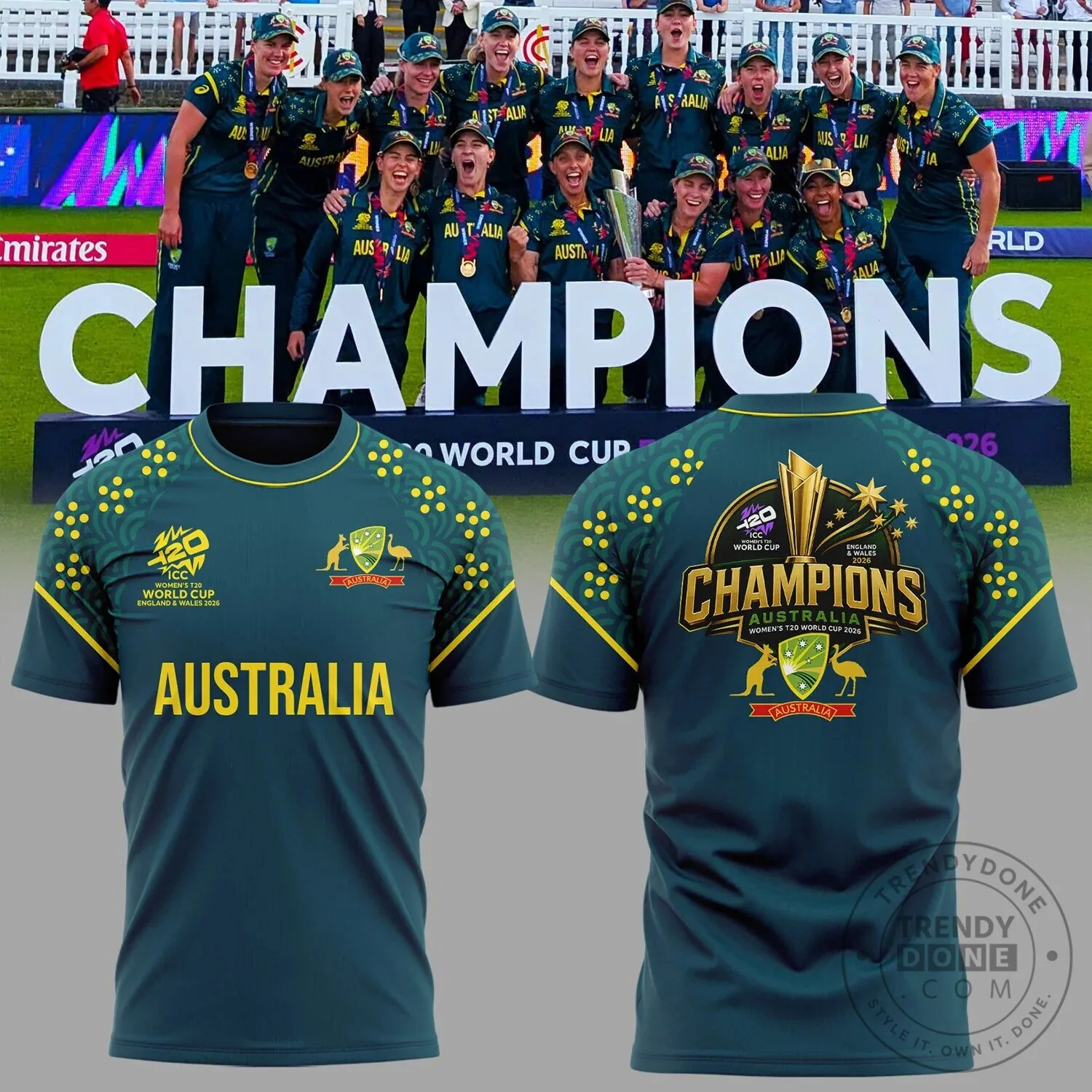 Australia Women's Cricket 2026 T20 World Cup Champions Green T-Shirt