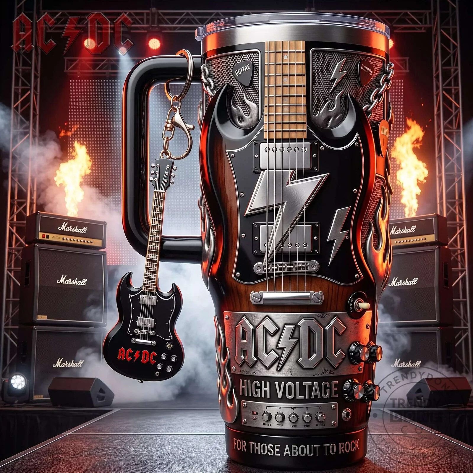 ACDC High Voltage Guitar Design Insulated Stainless Steel Tumbler with Handle