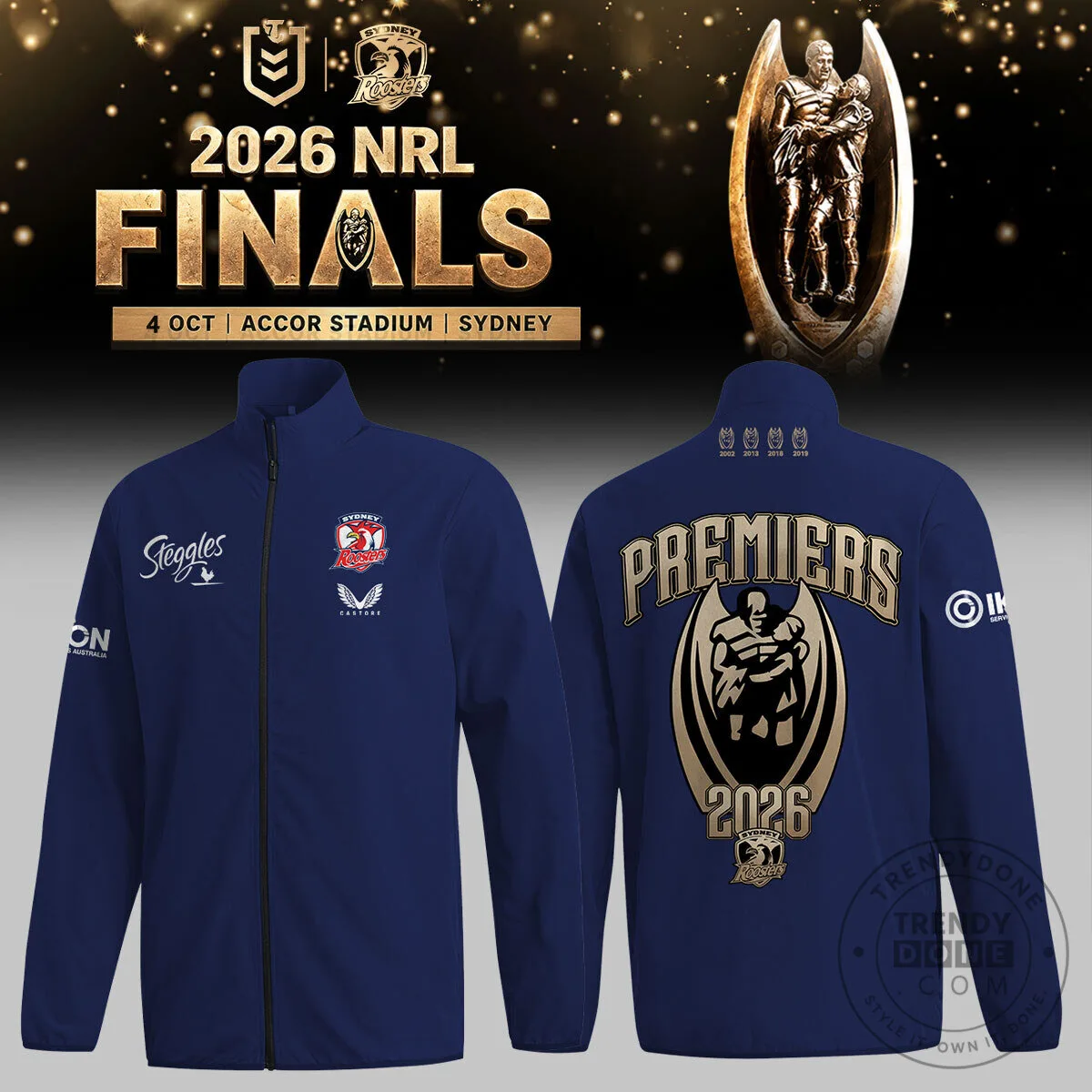 Sydney Roosters champions Stand up zipper 2026 1 Sydney Roosters champions Stand up zipper 2026