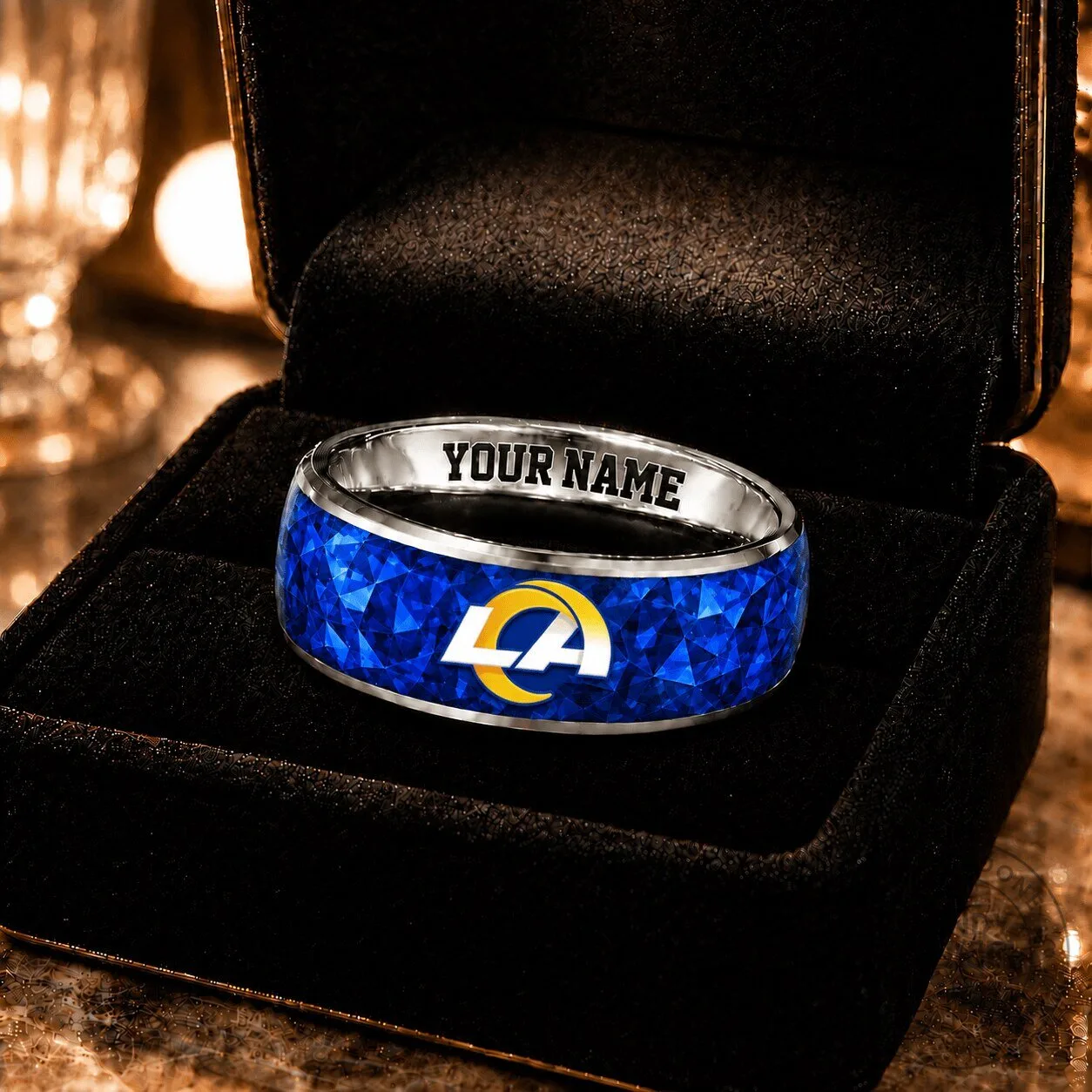 Los Angeles Rams National Football League Custom Name Blue Band Ring