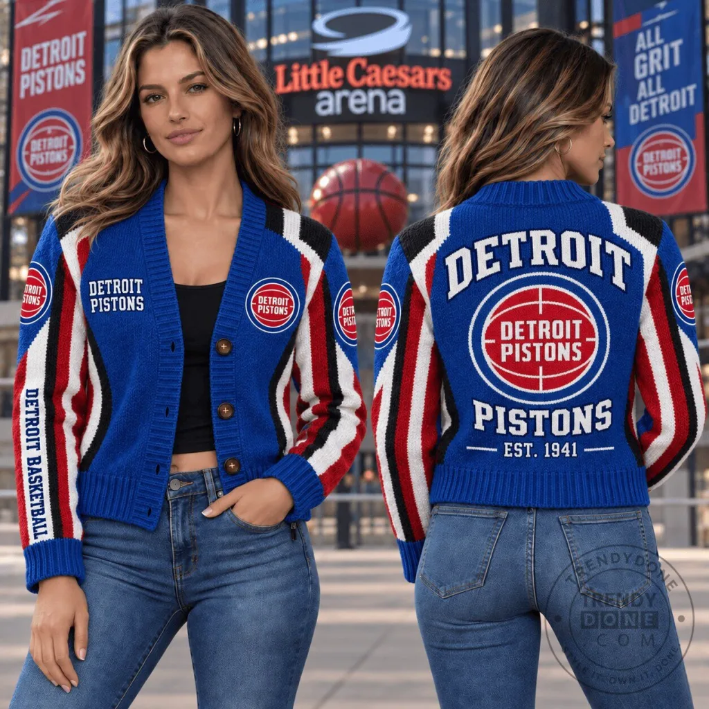 Detroit Pistons NBA Basketball Team Knit Cardigan Sweater Detroit Pistons NBA Basketball Team Knit Cardigan Sweater