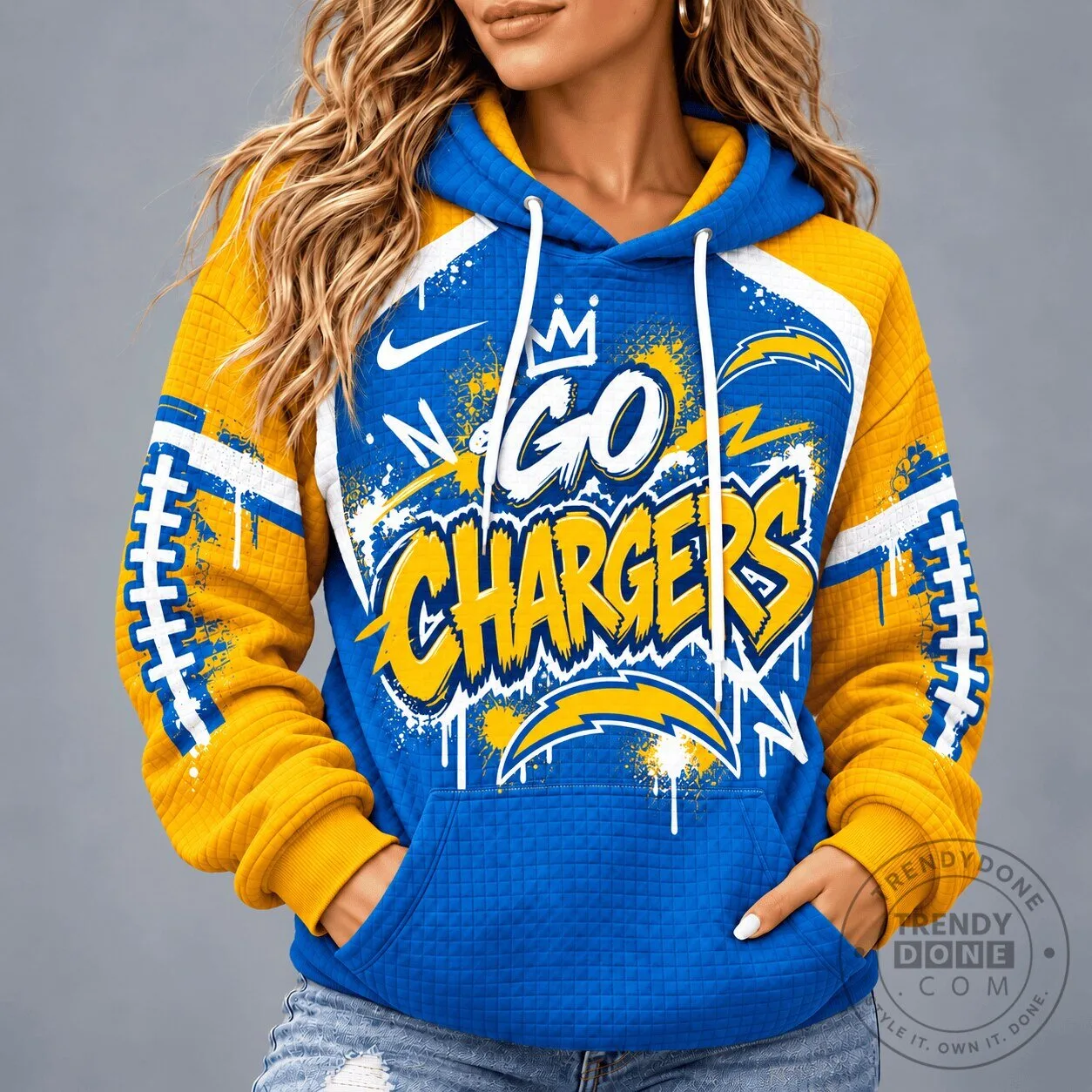 Los Angeles Chargers Graffiti Game Day Unisex Waffle Hoodie