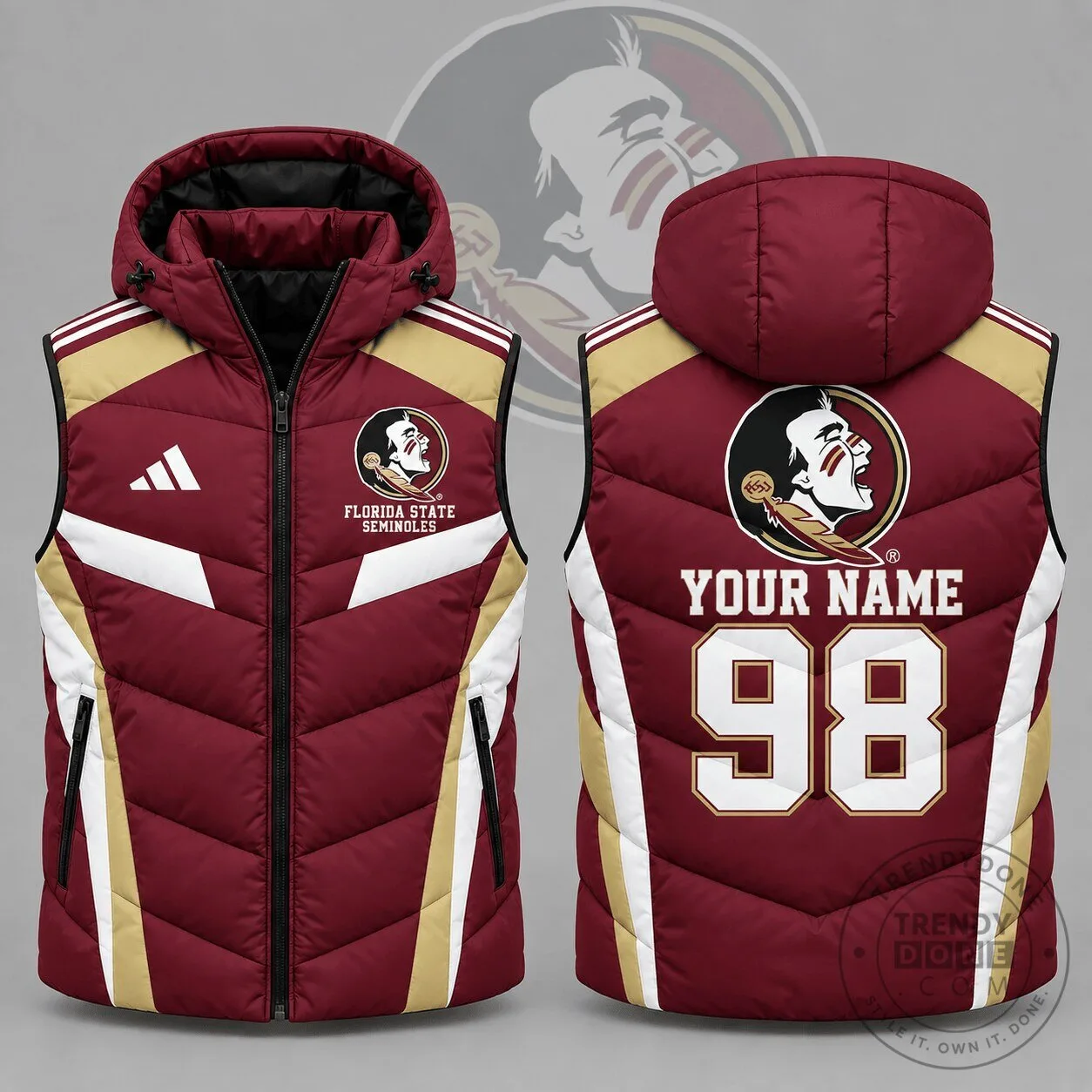 Florida State Seminoles Personalized Team Spirit Hooded Puffer Vest 2 Florida State Seminoles Personalized Team Spirit Hooded Puffer Vest