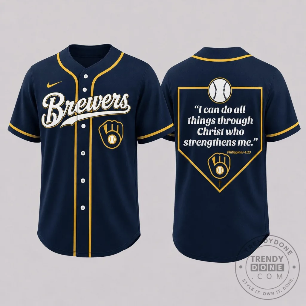 Philippians 4:13 Faith Quote Milwaukee Brewers Baseball Jersey 11 Philippians 4:13 Faith Quote Milwaukee Brewers Baseball Jersey