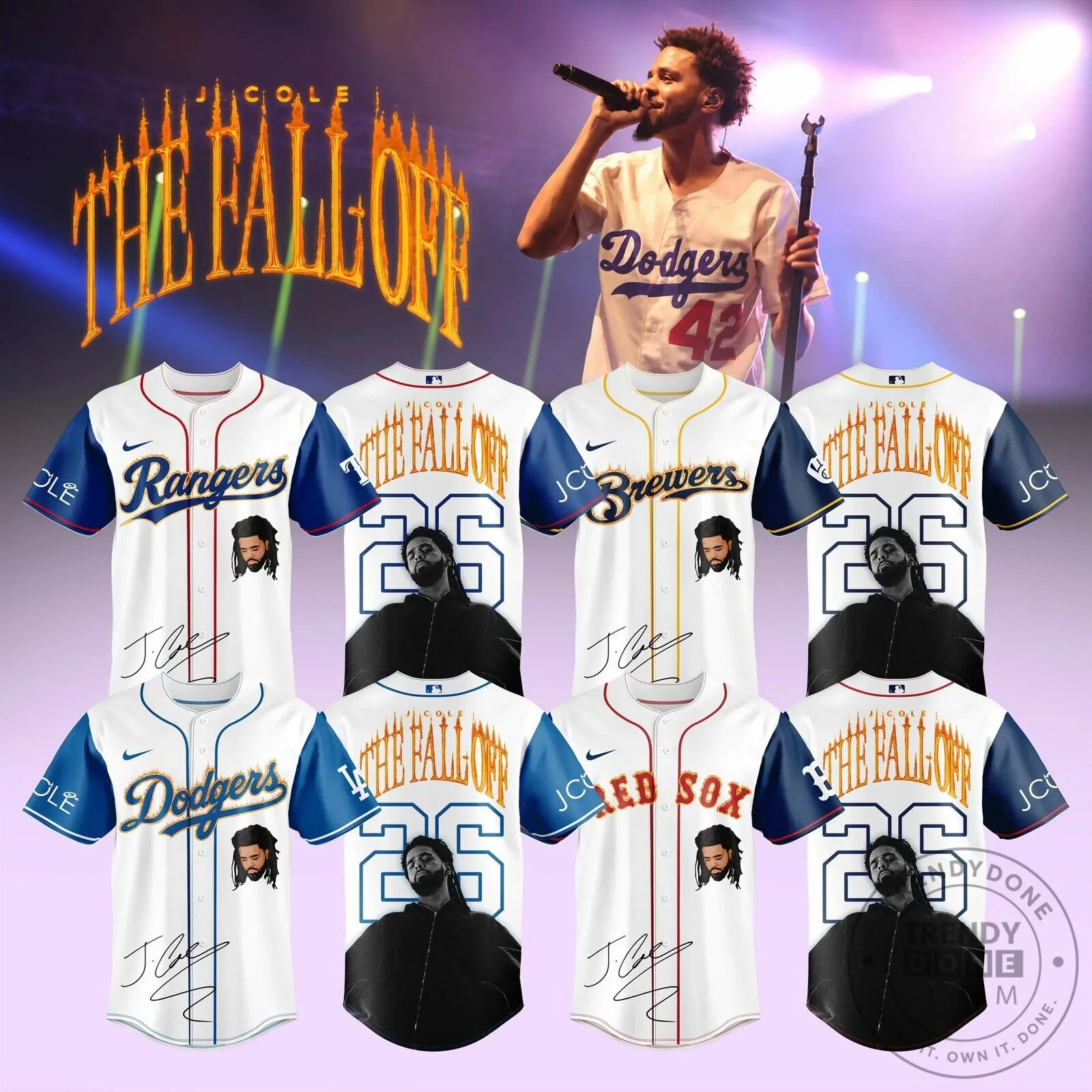 Brewers Baseball J. Cole The Fall Off Tour 25 White Baseball Jersey