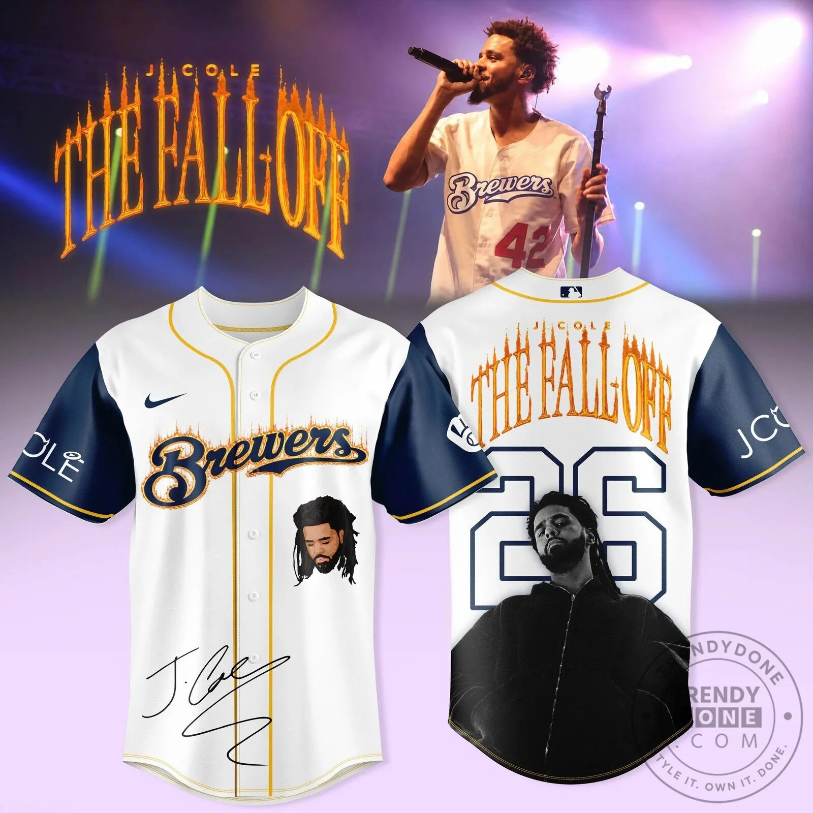 Brewers Baseball J. Cole The Fall Off Tour 25 White Baseball Jersey 13 Brewers Baseball J. Cole The Fall Off Tour 25 White Baseball Jersey