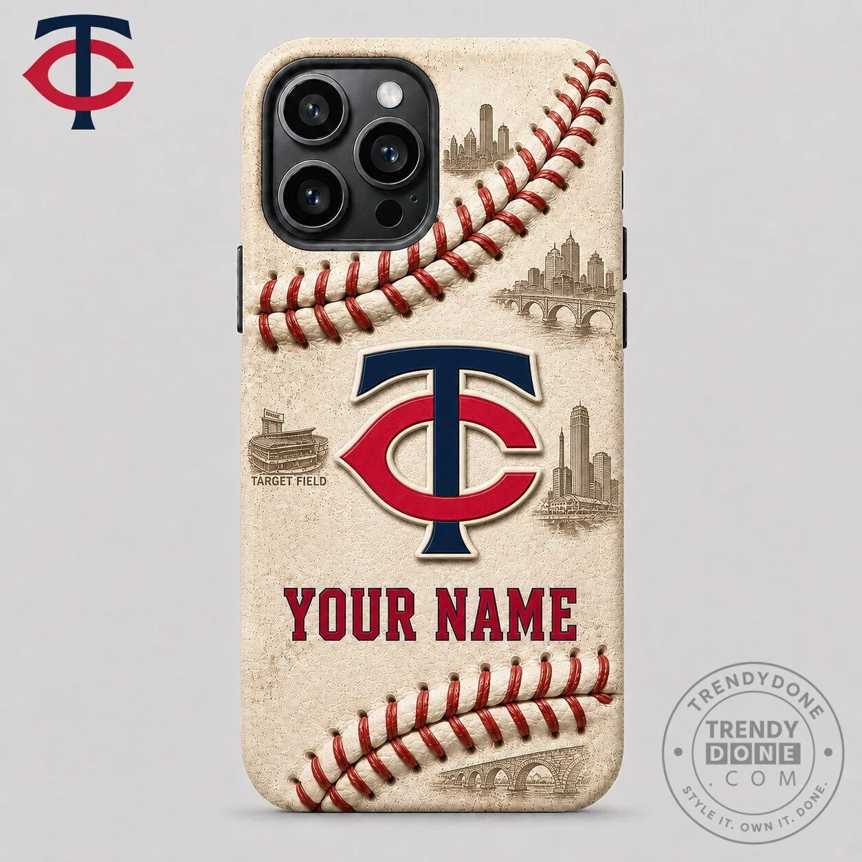 Minnesota Twins Baseball Stitches Custom Name Phone Case for iPhone Fan Gift