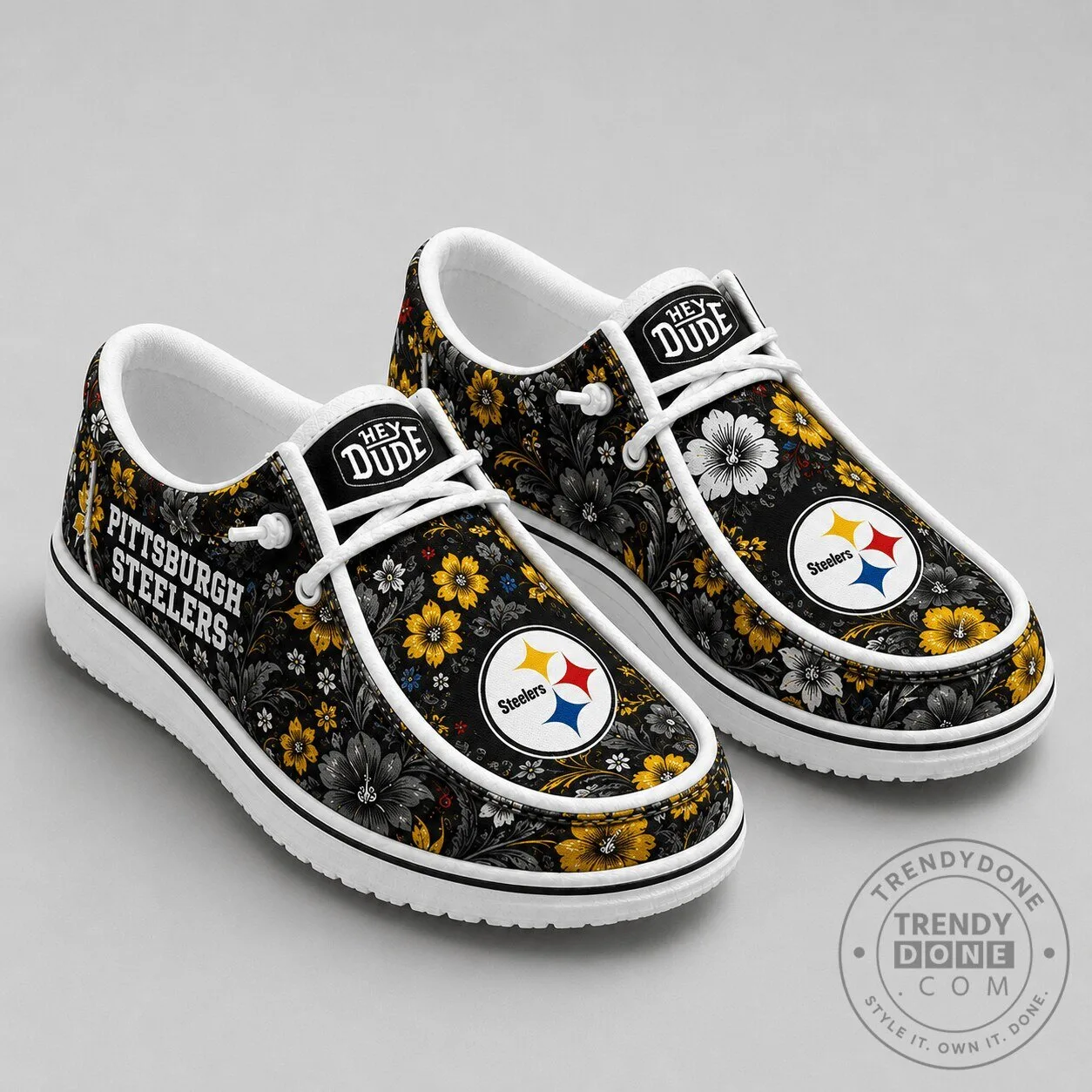 Casual Loafer Shoes with Floral Pattern for Pittsburgh Steelers Fans