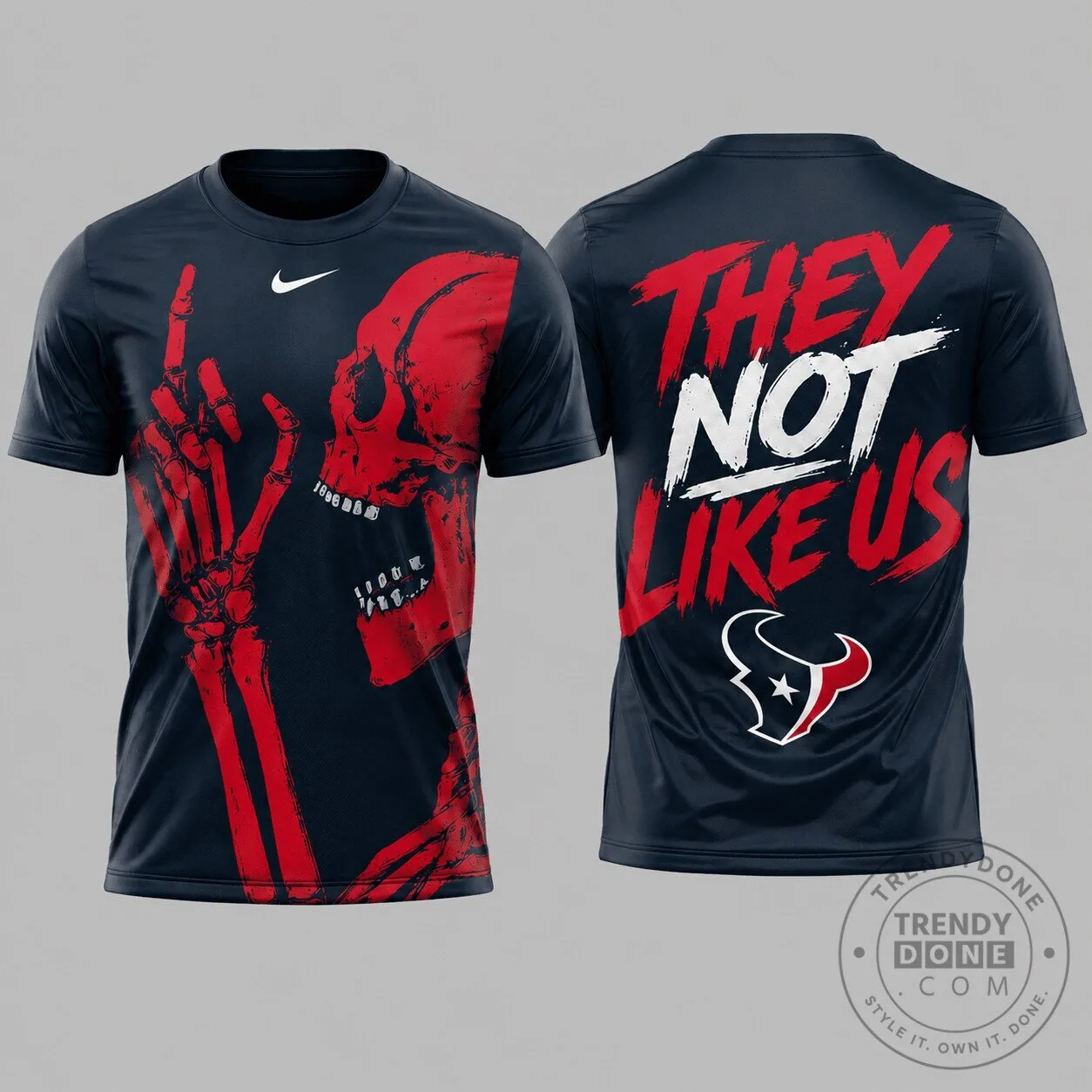 Houston Texans Skeleton Middle Finger They Not Like Us T-Shirt