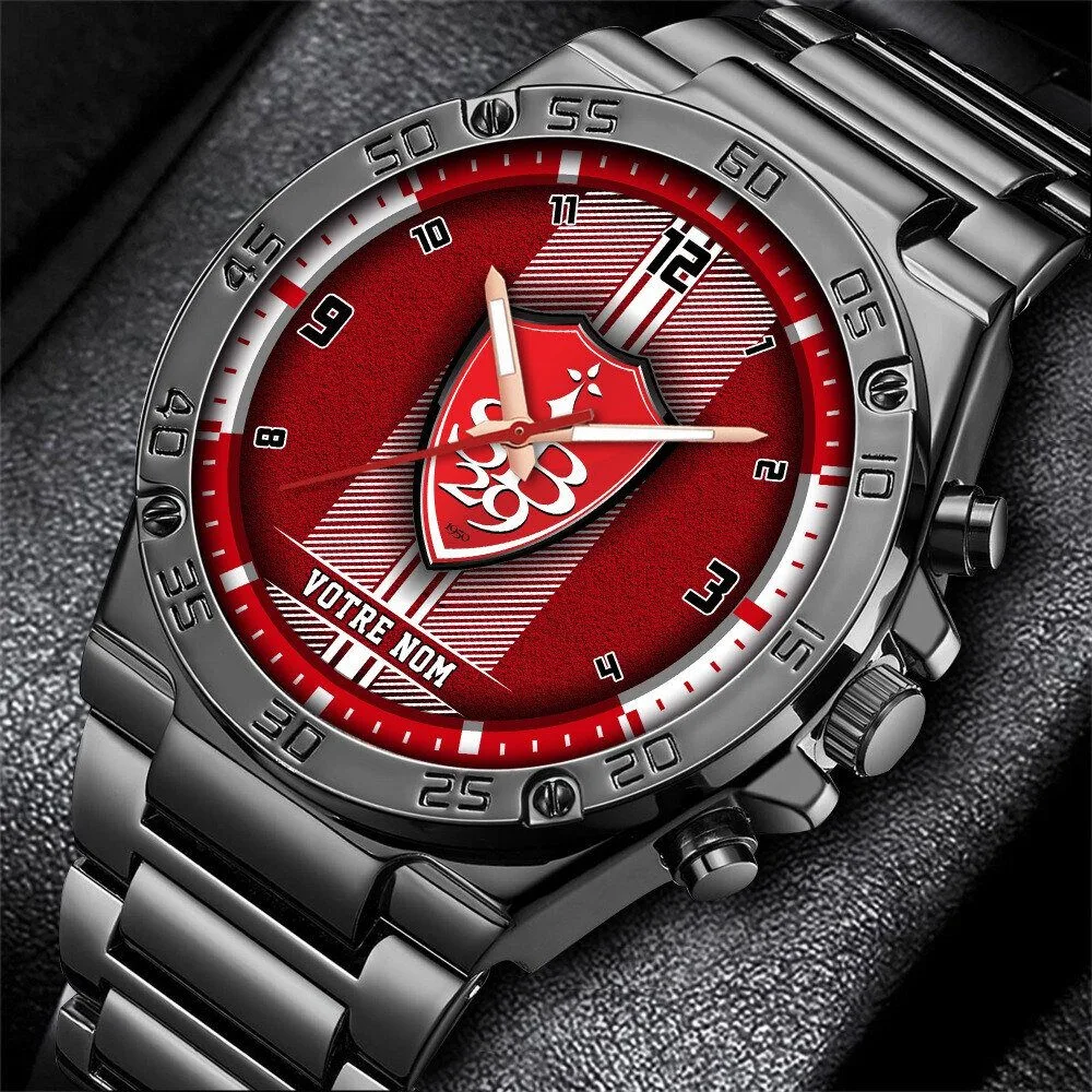 Stade Brestois 29 Football Club Red and White Striped Custom Name Watch