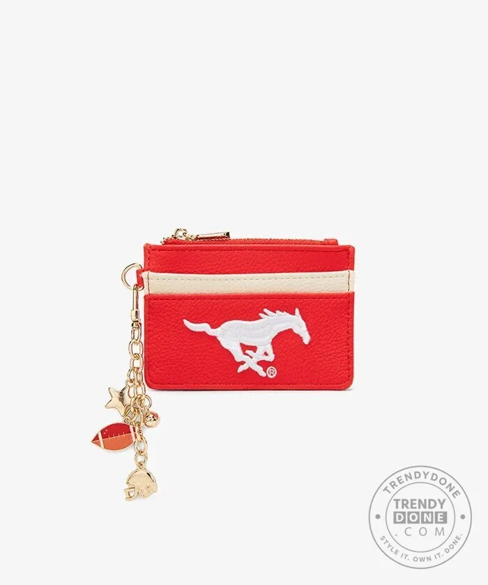 Southern Methodist University Mustangs Embroidered Card Holder Wallet with Football Charm