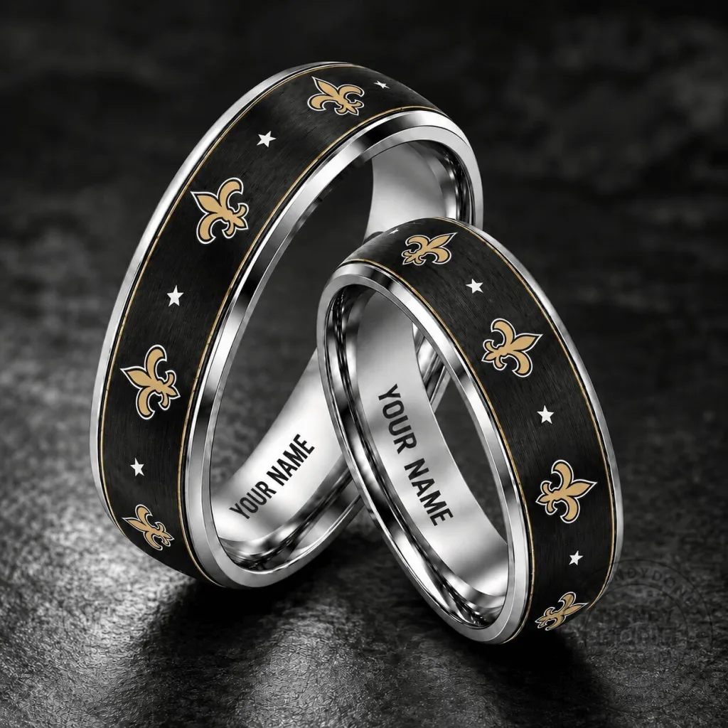 New Orleans Saints Personalized Silver Tungsten Ring with Fleur-de-lis New Orleans Saints Personalized Silver Tungsten Ring with Fleur-de-lis