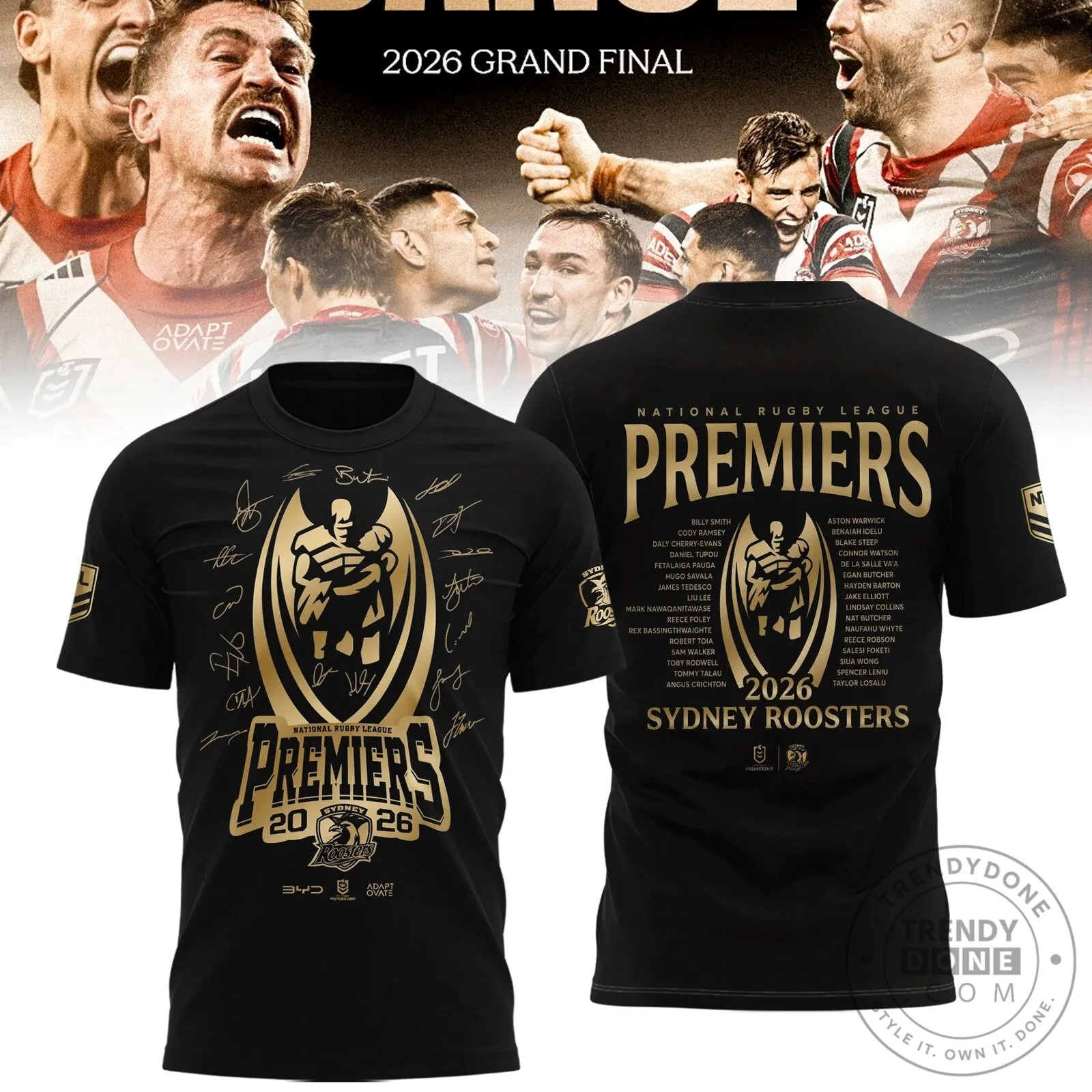 Sydney Roosters National Rugby League Premiers 2026 Commemorative Black T-Shirt