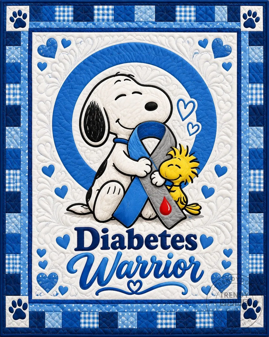 Snoopy Diabetes Warrior Blue Awareness Ribbon Quilted Bedding Set 5 Snoopy Diabetes Warrior Blue Awareness Ribbon Quilted Bedding Set