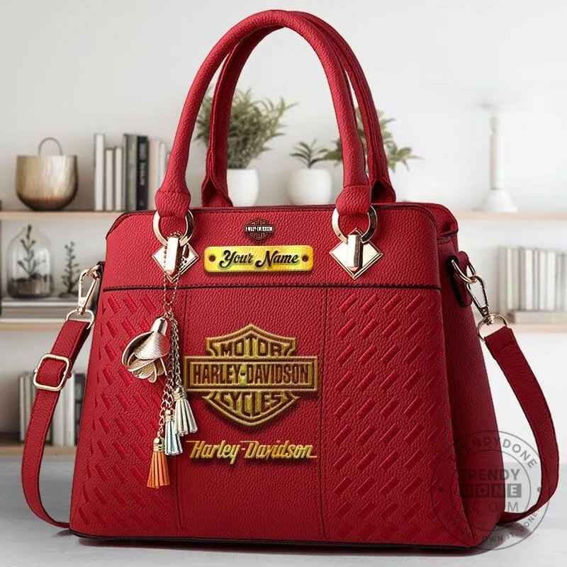 Harley-Davidson Motorcycle Gold Logo Personalized Name Black Leather Handbag 11 Harley-Davidson Motorcycle Gold Logo Personalized Name Black Leather Handbag